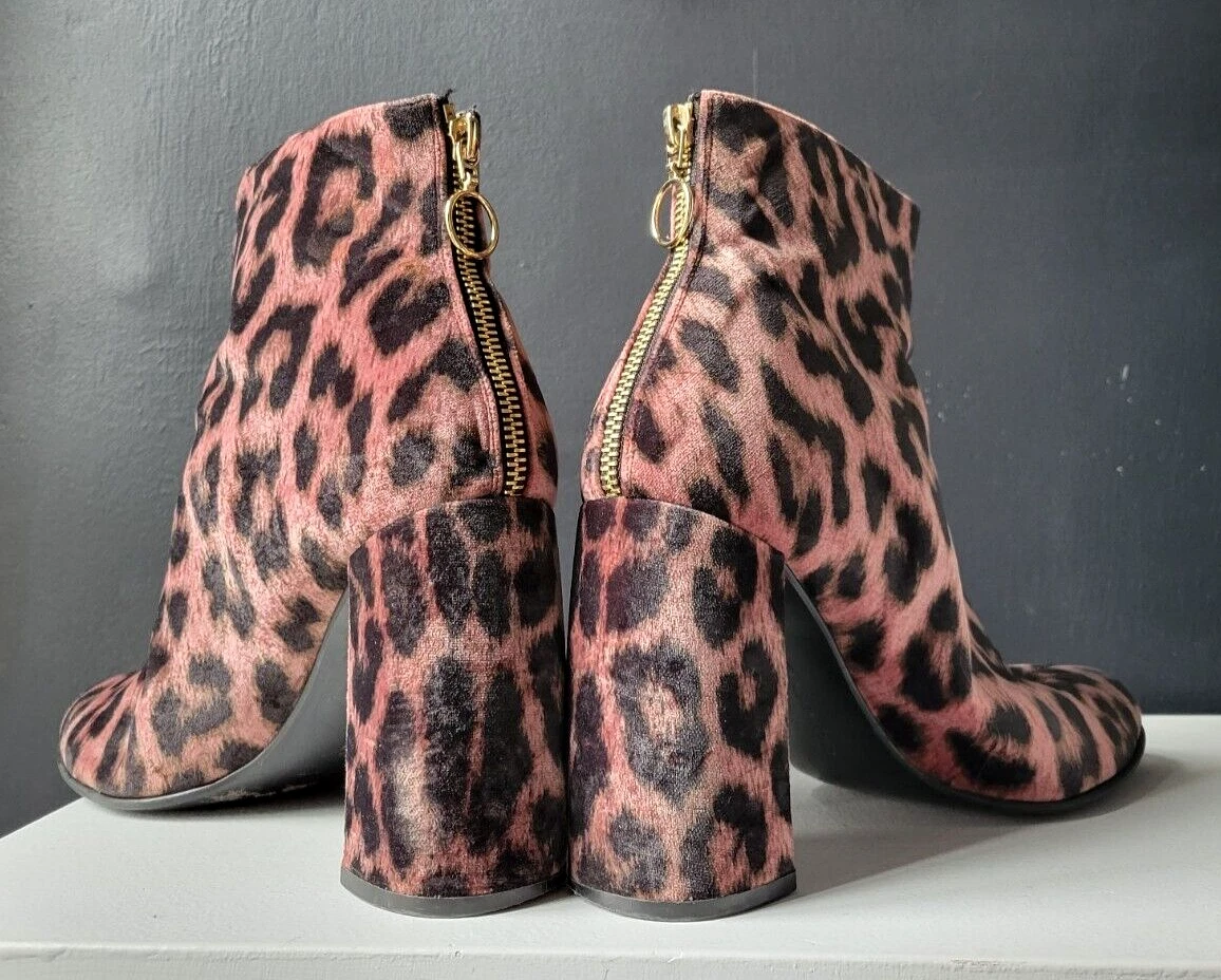 STELLA McCARTNEY LEOPARD PRINT FAUX FUR ANKLE BOOTS w FUR COVERED BLOCK HEEL