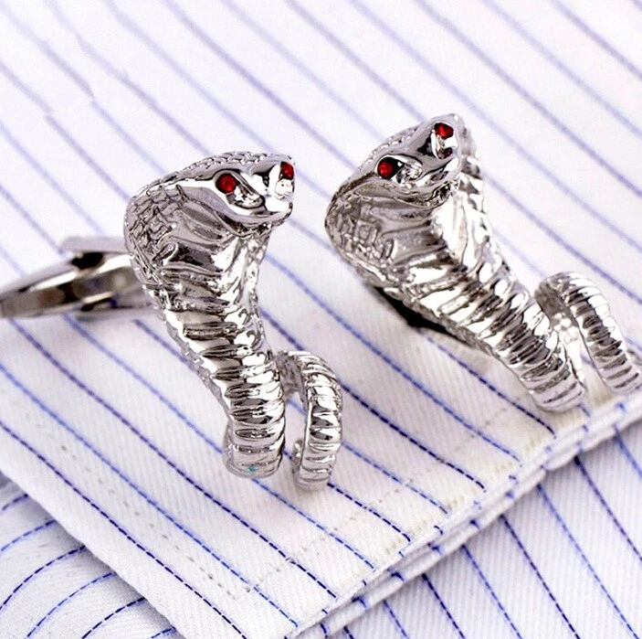 Amazing Cobra Snake Design With Red Ruby Eyes In 925 Silver Fashion Men Cufflink - Image 2 of 4