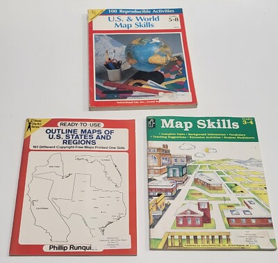 Lot of 2- U.S. & World Map Skills - Map Skills History Geography 1 2 3 4 5 6 7 8