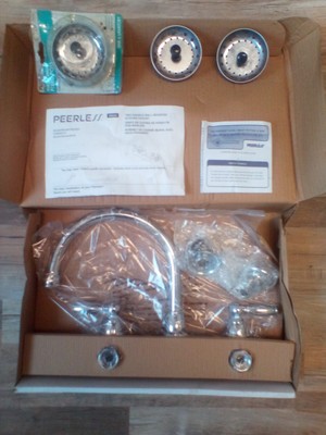 NEW Peerless Claymore P299305LF- Two Handle Wall Mount Chrome Kitchen Faucet