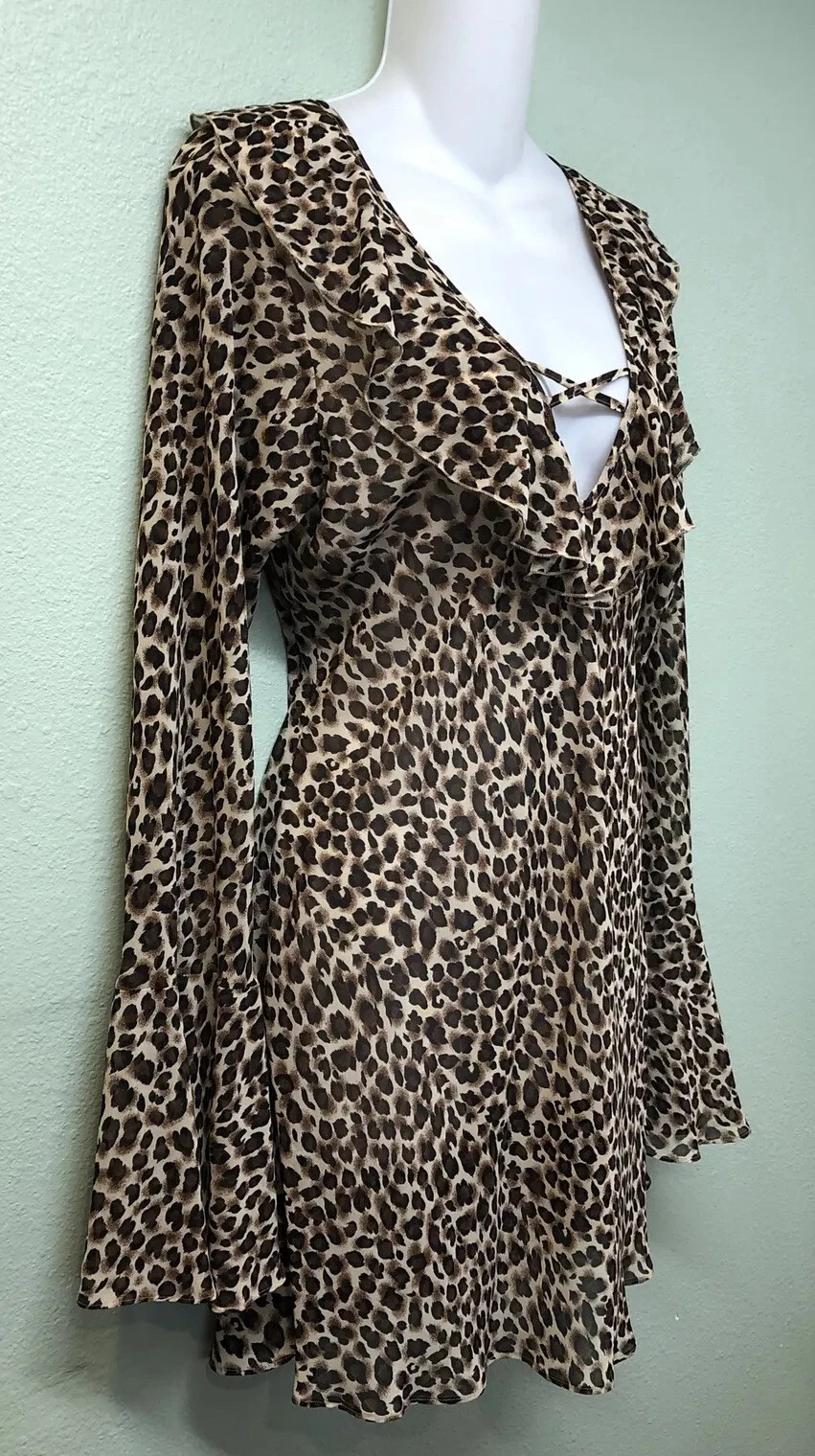 UNDERCOVER Mini abito estivo leopardato Victoria Secret taglia M manica a campana collo arricciato