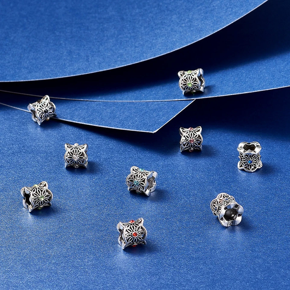 50pcs Tibetan Alloy Rhinestone European Beads Large Hole Charms Column 9x10mm - Image 4 of 4