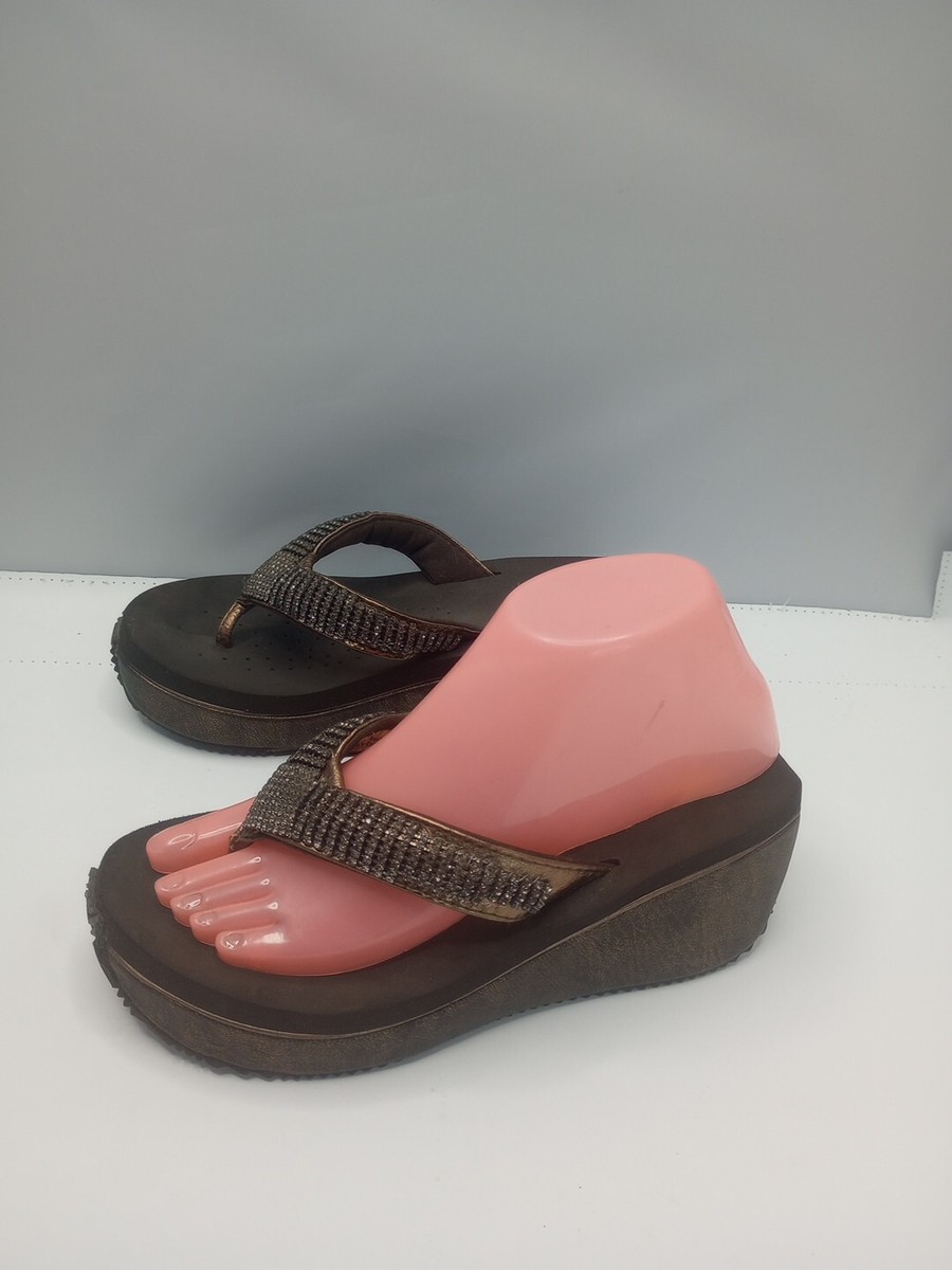 Volatile Womens Island Brown Thong Wedge Sandals Wedges 7M Bling
