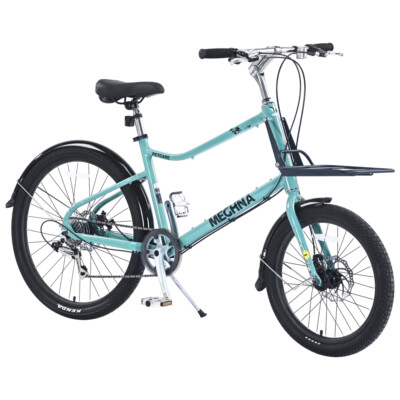 26 Inch 7 Speed Green Bike, Aluminum Alloy Frame, Cargo Bike for Women and Men
