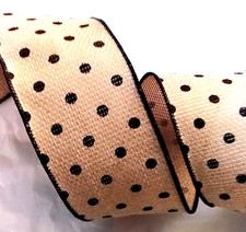 Black Dots on Tan 2.5" by 2 yd Natural Royal Burlap Wired Ribbon Country Farm