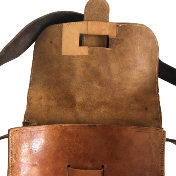 Vintage 70s distressed rectangular shaped brown l… - image 9