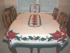 Tablecloths & Runners Holiday Poinsettia, Red & Plaid Cloth, Linens (#3007)