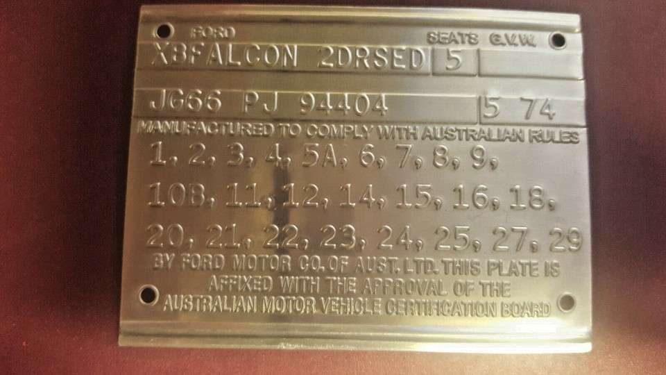 Australia Built Ford Data Plate - Stamped Aluminum Style 1 Part - Foto 9