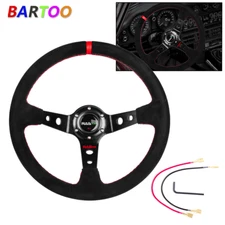 345mm Suede Leather Stitch Deep Dish Sport Racing Car Steering Wheel