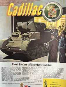 1944 Cadillac Motor Car Division WW Ii Tank Blood Brother Bonds VTG Print Ad
