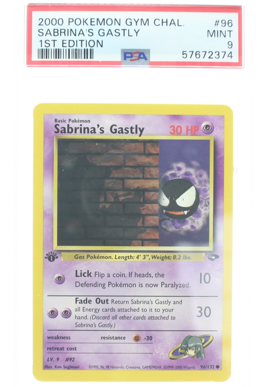 PSA 9 MINT 2000 Pokémon Gym Challenge #96 Sabrina's Gastly 1st Edition !!