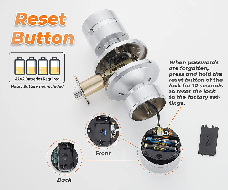 Keyless Electronic Entry Door Knob, Keypad Smart Door Knob, Interior