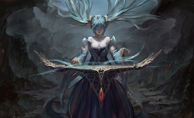 League of Legends anime blue hair piano sona cave playmat gaming mat