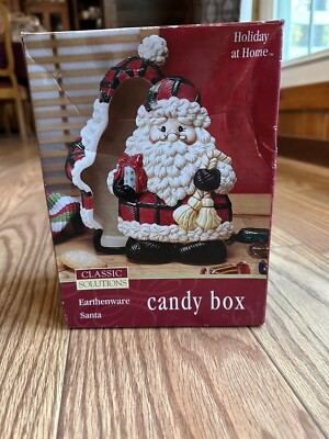 HOLIDAY AT HOME CLASSIC SOLUTION EARTHERNWARE SANTA CANDY BOX JAY IMPORTS HK#1
