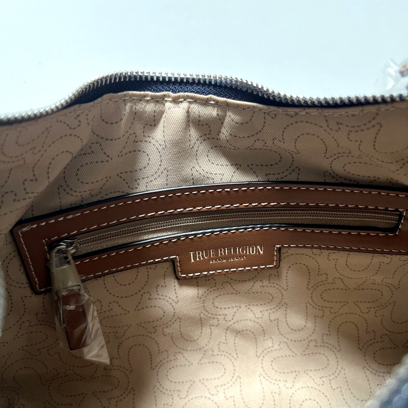 NWT Original TRUE RELIGION Denim Shoulder Bag Embellished Horseshoe Studded Blue image 10