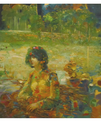 Youssef Baker يوسف بكر Original painting ''Green Lady'' 39''x35'' SYR Fine Arts