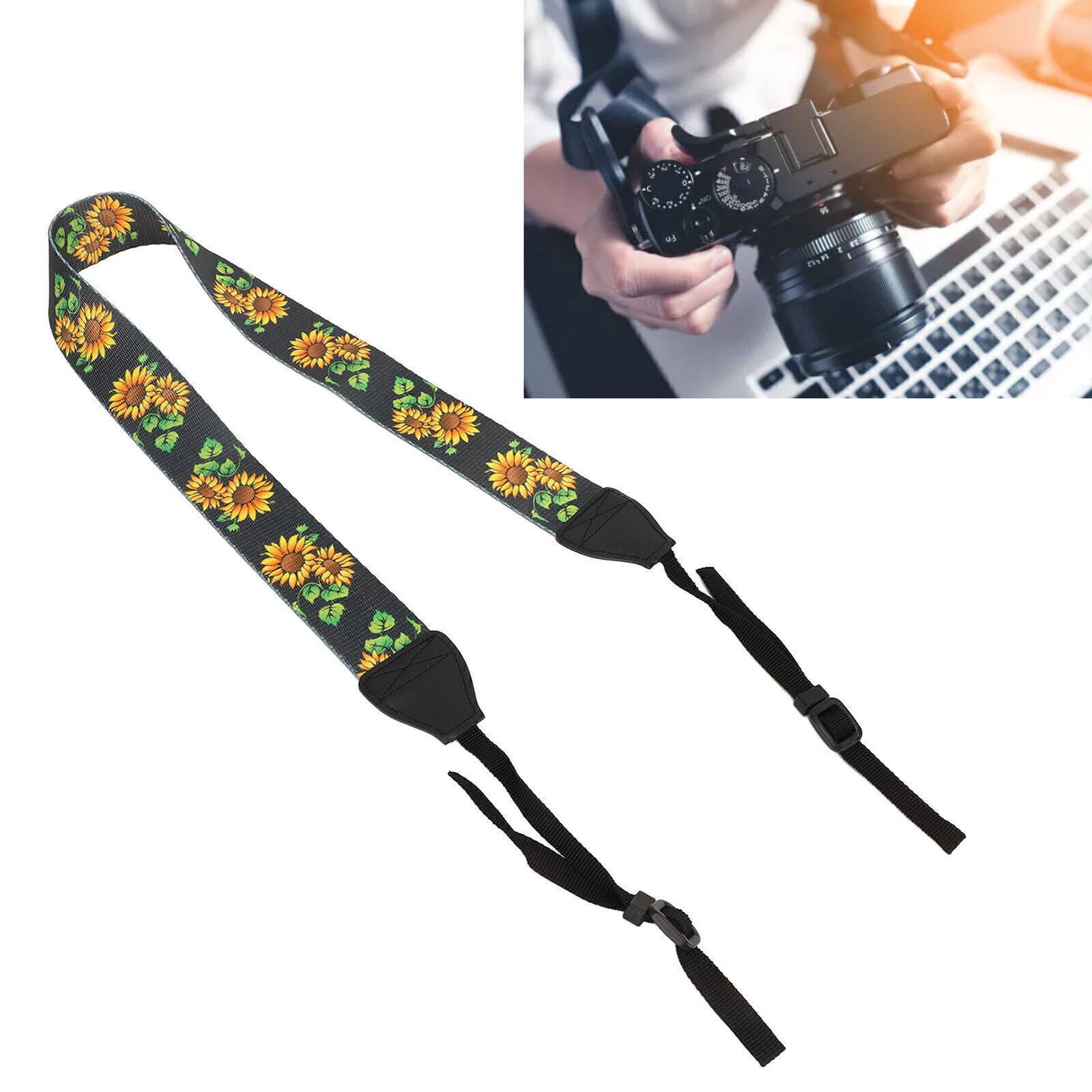 Camera Shoulder Neck Strap Fashionable Vintage Ethnic Style Sunflower  Strap