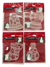 4 Vintage CHRISTMAS STENCILS Stencils Plaid USA LASER cut Bell Stocking Snowman