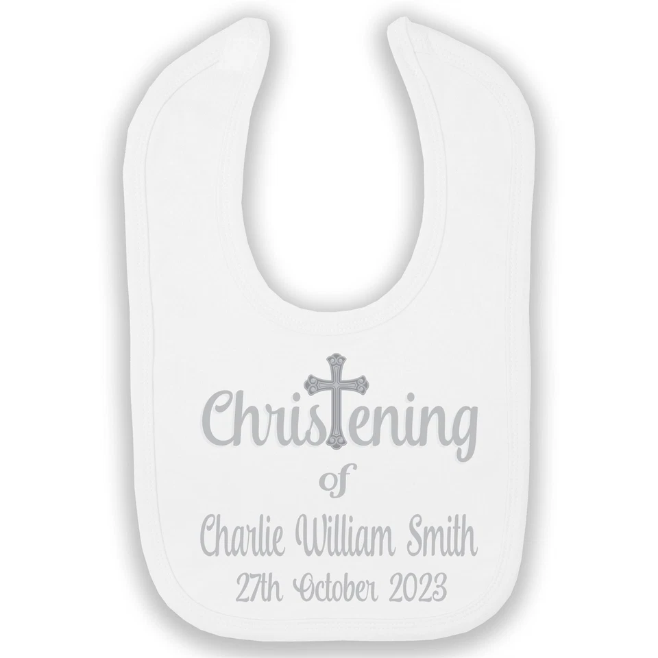 BABYSTITCHING Personalisiertes Baby Lätzchen zur Taufe Kreuz bedruckt Geschenk