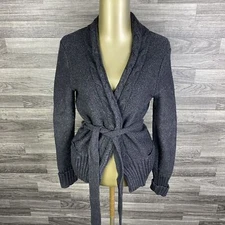 AMERICAN EAGLE Open Front Belted Grey Angora Rabbit Hair Sweater Women's Large