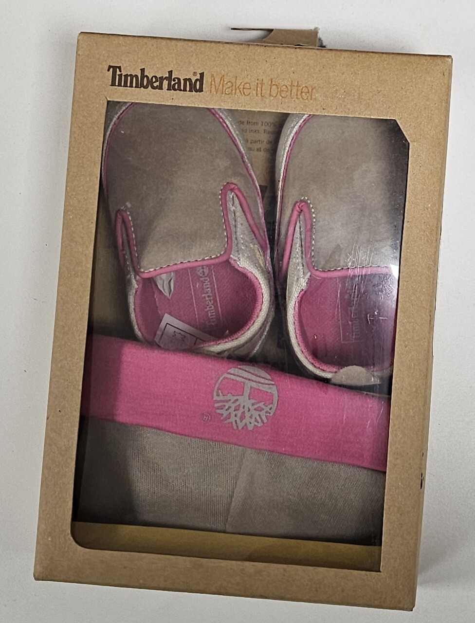 PONY Cappello e culla Timberland bambina taglia UK 1 EU17 beige con bordo tubino rosa