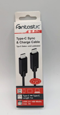fontastic USB C - USB C Ladekabel 1m Type-C Sync & Charge Cable schwarz NEU