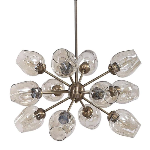 Uttermost Chet 12-Light Steel and Glass Sputnik Chandelier in Antique Brass - Picture 1 of 9