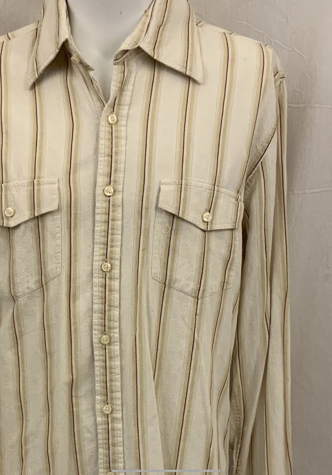 Camisa Kenneth Cole L Rayas Amarillas 100% Algodón Abotonada Manga Larga YGI V1-508 Foto 3 de 4