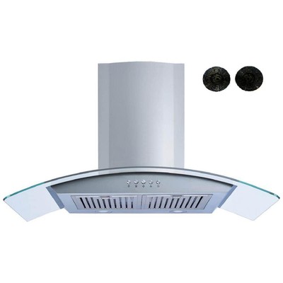 Winflo Wall Mount Range Hood 36'' Stainless/Glass w/ Baffle + Charcoal Filters