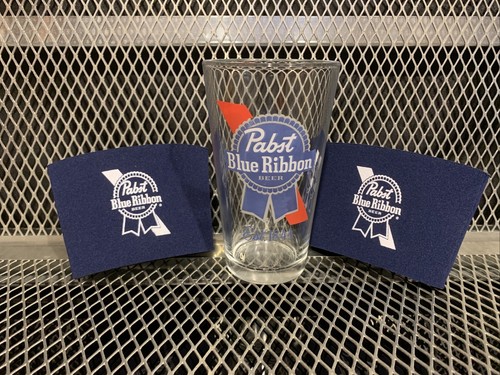 PBR PABST BLUE RIBBON Beer ~ NEW ~ 16oz PINT GLASS KOOZIE Cooler ~ SET of 2