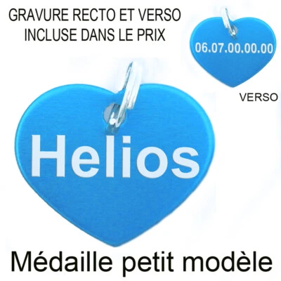 Gravure identité collier ANIMAL sur médaillon coeur pour petit chien et chat - Photo 1/4