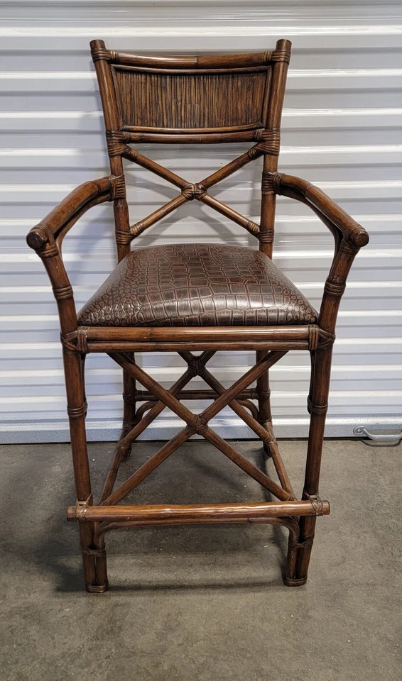 RARE Vtg Pier 1 Imports Bamboo & Rattan Bar Stool - Image 2 of 4