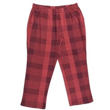 Lands End Sport Knit Straight Leg Pants Womens L/P Red Plaid Excellent Elastic