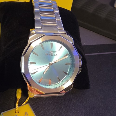 #ad Invicta Quartz Analog Watch Blue Dial Silver SS Octagon Case Stick Bracelet $60.00