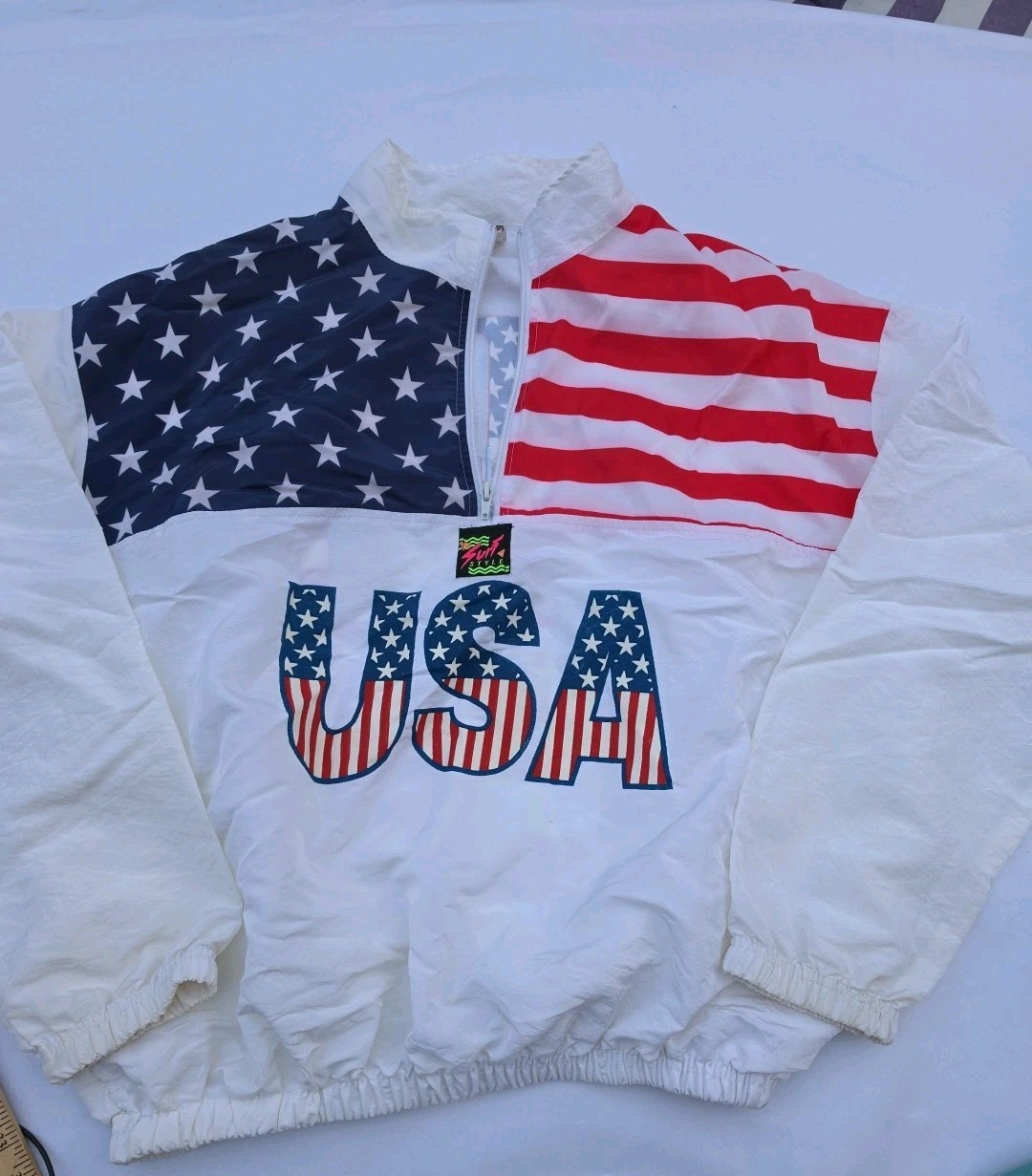 VTG Surf Style American Flag USA OS Windbreaker Lightweight Pullover Jacket