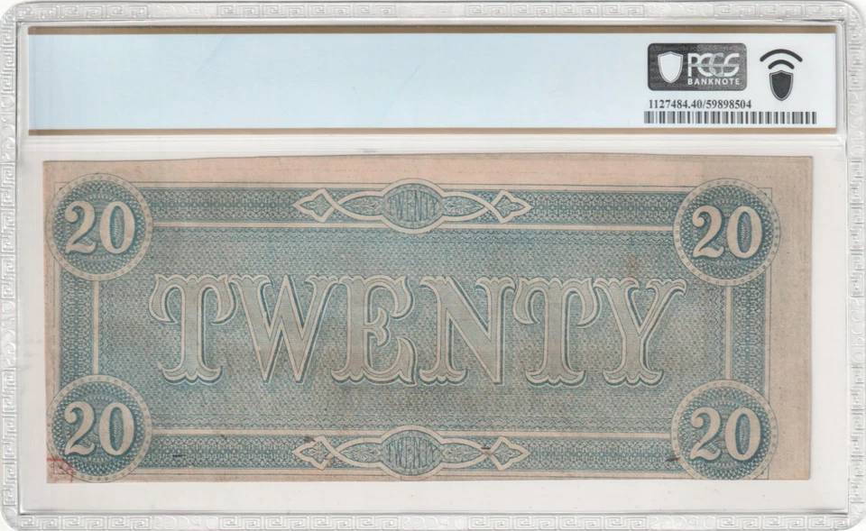 T- 67 1864 $20 Confederate Two Flourishes; X Series PCGS EF40 CSA Treasury Stamp - Image 2 of 2