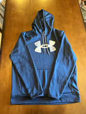 Under Armour Men's Blue Pullover Hoodie Logo Fleece Long Sleeve Pockets