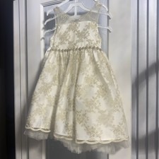 American Princess Dress Girls Size 6 Ivory Lace Pearl Gold Detail Tulle