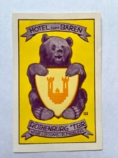 Vintage HOTEL ZUM BAREN Decal Rothenburg, Germany 2 1/2 X 3