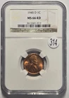 1945-D LINCOLN WHEAT CENT (1C) NGC MS 66 RD Certified Coin