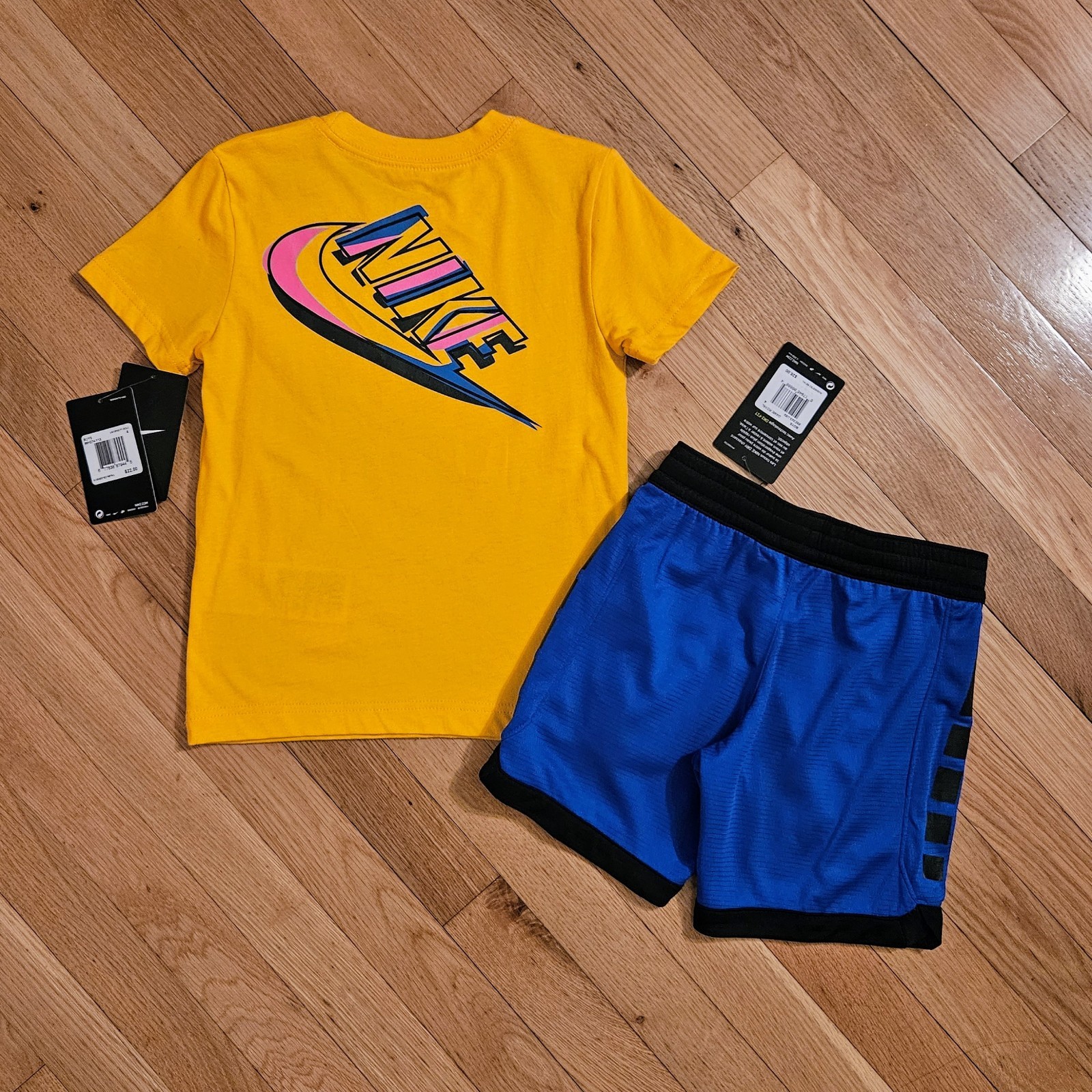 NEW Nike Little Boy Cotton Tee & Dry Drawstring Short Set, Yellow/Blue (sz 4) thumbnail 4