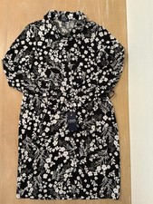 Chaps Dress Womens 12 Black Floral Shirt Belted Long Sleeve Knee Length