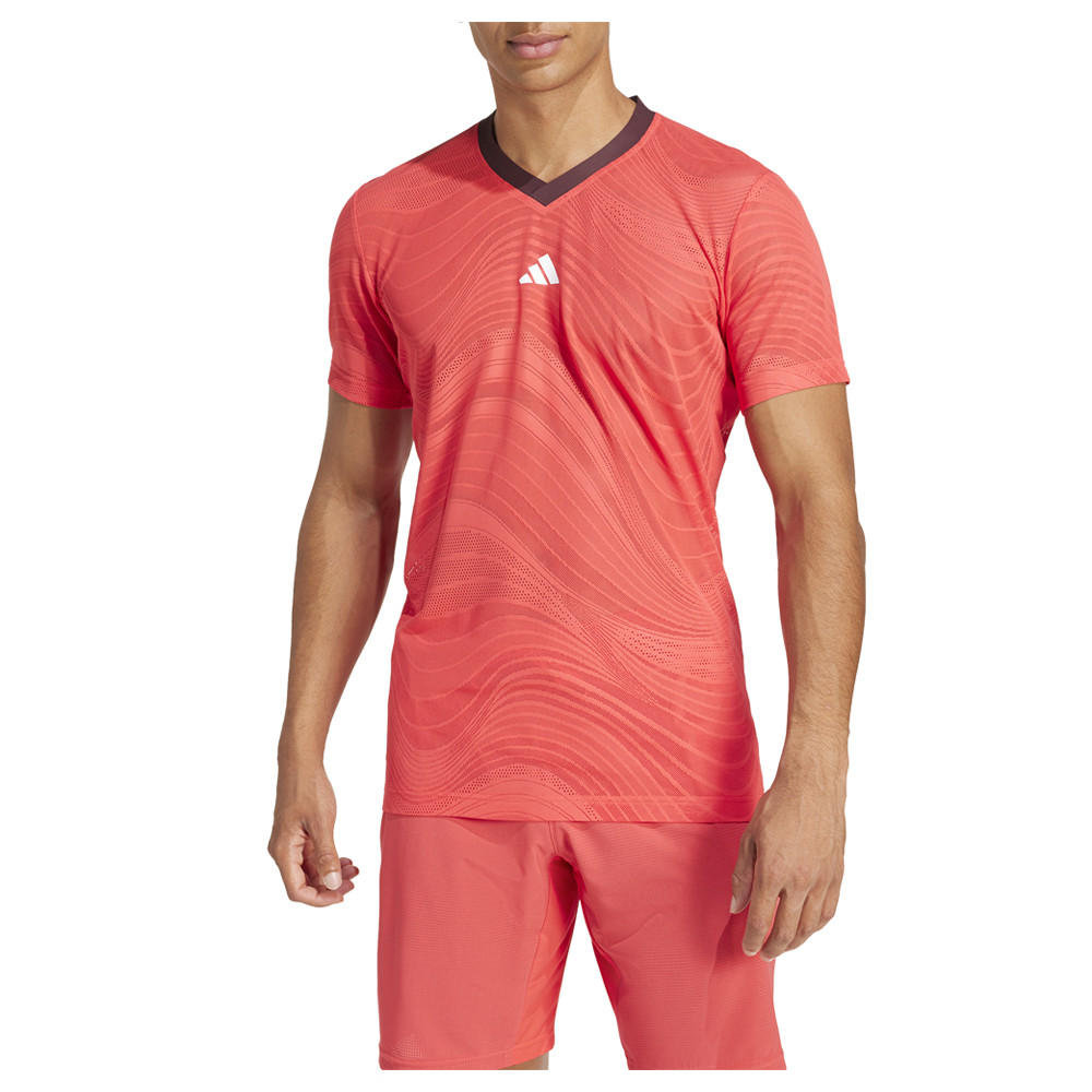adidas Pro Climacool + Mesh Freelift Short Sleeve Tennis T-Shirt Mens Red Casual thumbnail 2