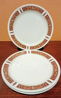 3 x Vintage Royal Doulton 'Steelite' Teller 21,5 cm. Roter und goldener Schnörkelrand