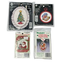 Vintage Christmas Ornament Cross Stitch Kits Lot Santa Tree Manger Rocking Horse