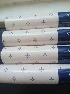 Village Home Wallpaper Cream w/Blue Flowers  Kitchen, Laundry Room, Bath 