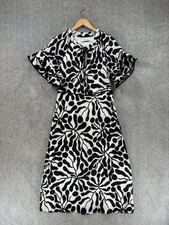 The Fold Dress Womens UK Size 12 Black White Silk Linen Floral  Midi Occasion
