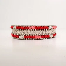 Isabel Marant Beaded Embroidered Cuff Bracelet Red White 