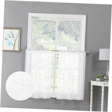 Leaf Sheer Tier Curtains Leaves Embroidered 30"W x 24"L Pack of 2 White