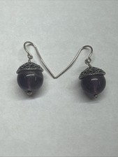 Amethyst Pearl Acorn Top Earrings, Sterling EarWires Signed UPM